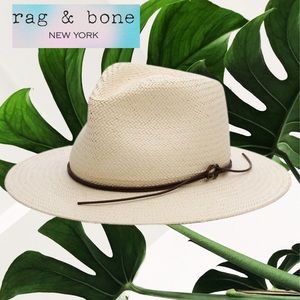 Like New Rag & Bone Packable Straw Fedora Hat with Leather Tie in Unisex Medium